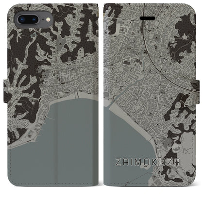 【材木座（神奈川県）】地図柄iPhoneケース（手帳タイプ）モノトーン・iPhone 8Plus /7Plus / 6sPlus / 6Plus 用