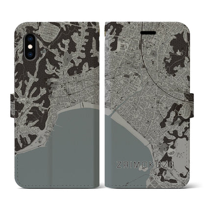 【材木座（神奈川県）】地図柄iPhoneケース（手帳タイプ）モノトーン・iPhone XS / X 用