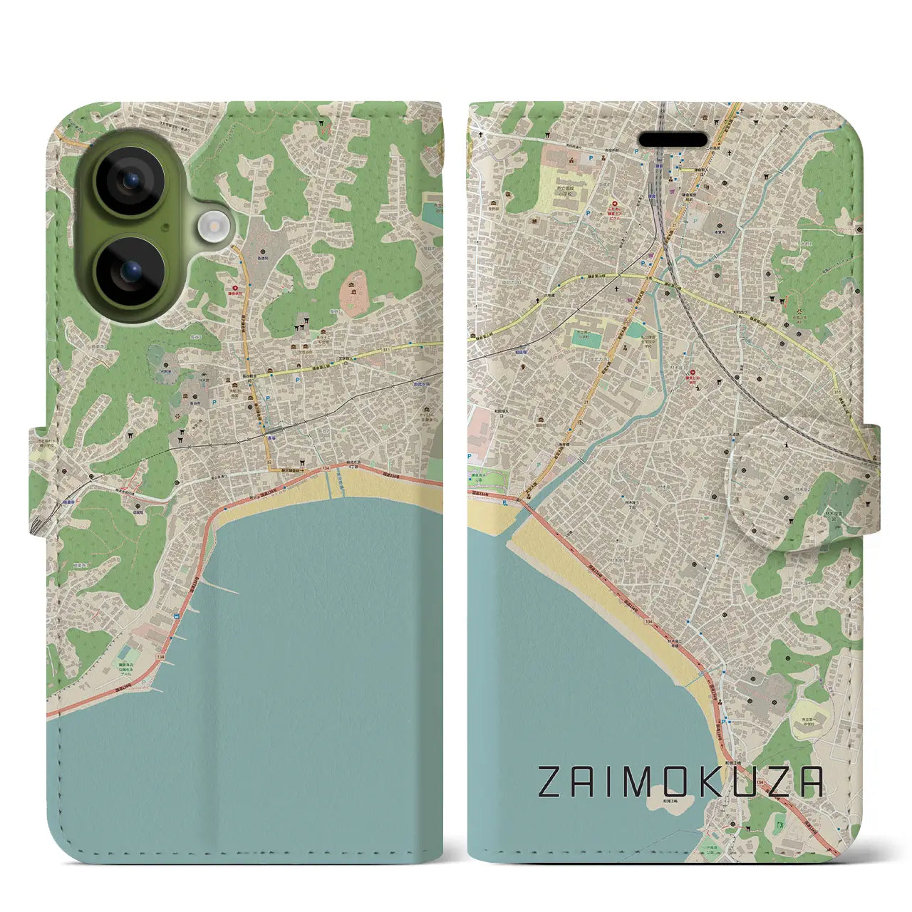 【材木座（神奈川県）】地図柄iPhoneケース（手帳タイプ）