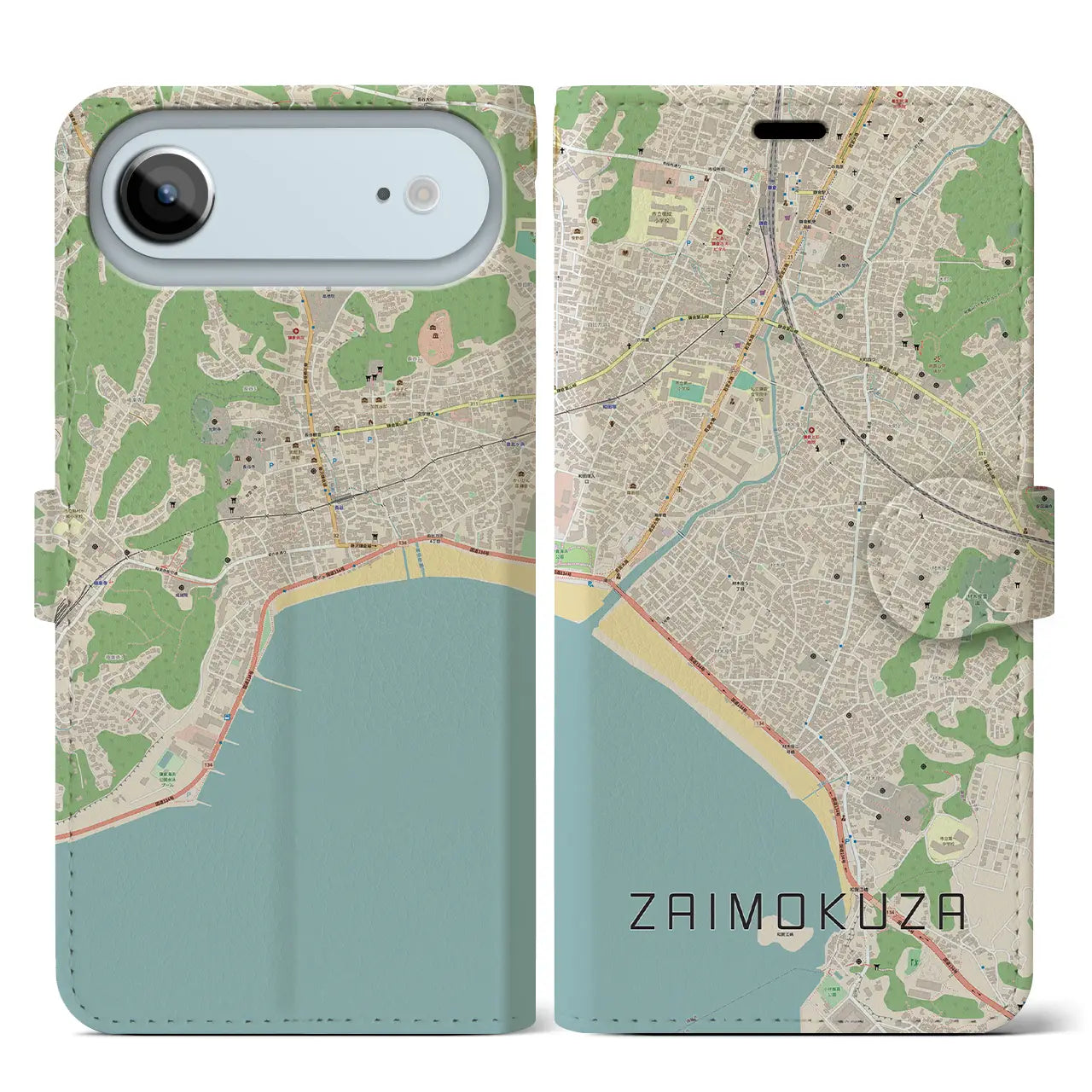 【材木座（神奈川県）】地図柄iPhoneケース（手帳タイプ）