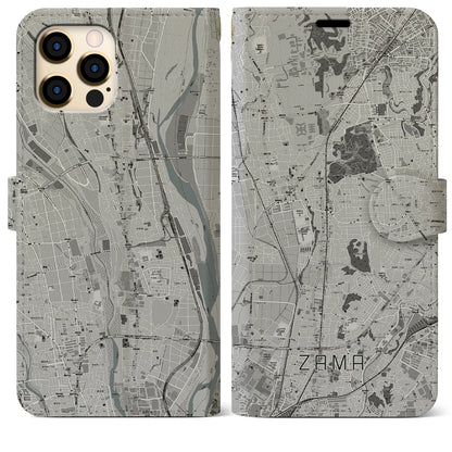 【座間（神奈川県）】地図柄iPhoneケース（手帳タイプ）モノトーン・iPhone 12 Pro Max 用