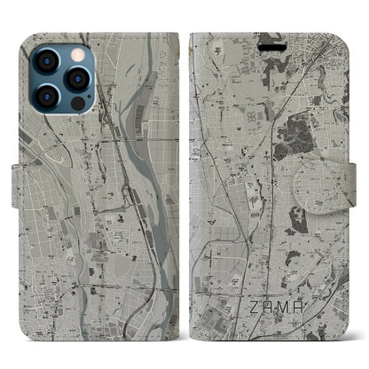 【座間（神奈川県）】地図柄iPhoneケース（手帳タイプ）モノトーン・iPhone 12 / 12 Pro 用
