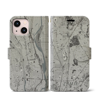 【座間（神奈川県）】地図柄iPhoneケース（手帳タイプ）モノトーン・iPhone 13 mini 用