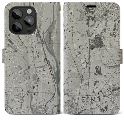 【座間（神奈川県）】地図柄iPhoneケース（手帳タイプ）モノトーン・iPhone 15 Pro Max 用