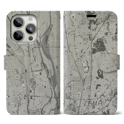 【座間（神奈川県）】地図柄iPhoneケース（手帳タイプ）モノトーン・iPhone 15 Pro 用