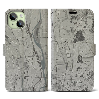 【座間（神奈川県）】地図柄iPhoneケース（手帳タイプ）モノトーン・iPhone 15 用