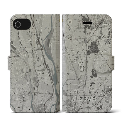 【座間（神奈川県）】地図柄iPhoneケース（手帳タイプ）モノトーン・iPhone SE（第3 / 第2世代） / 8 / 7 / 6s / 6 用