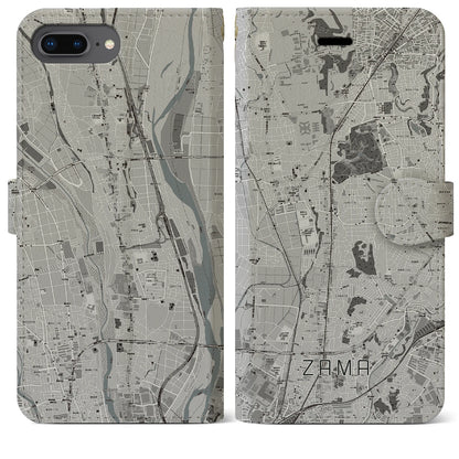 【座間（神奈川県）】地図柄iPhoneケース（手帳タイプ）モノトーン・iPhone 8Plus /7Plus / 6sPlus / 6Plus 用