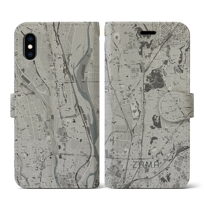 【座間（神奈川県）】地図柄iPhoneケース（手帳タイプ）モノトーン・iPhone XS / X 用
