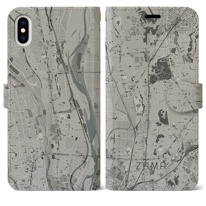 【座間（神奈川県）】地図柄iPhoneケース（手帳タイプ）モノトーン・iPhone XS Max 用