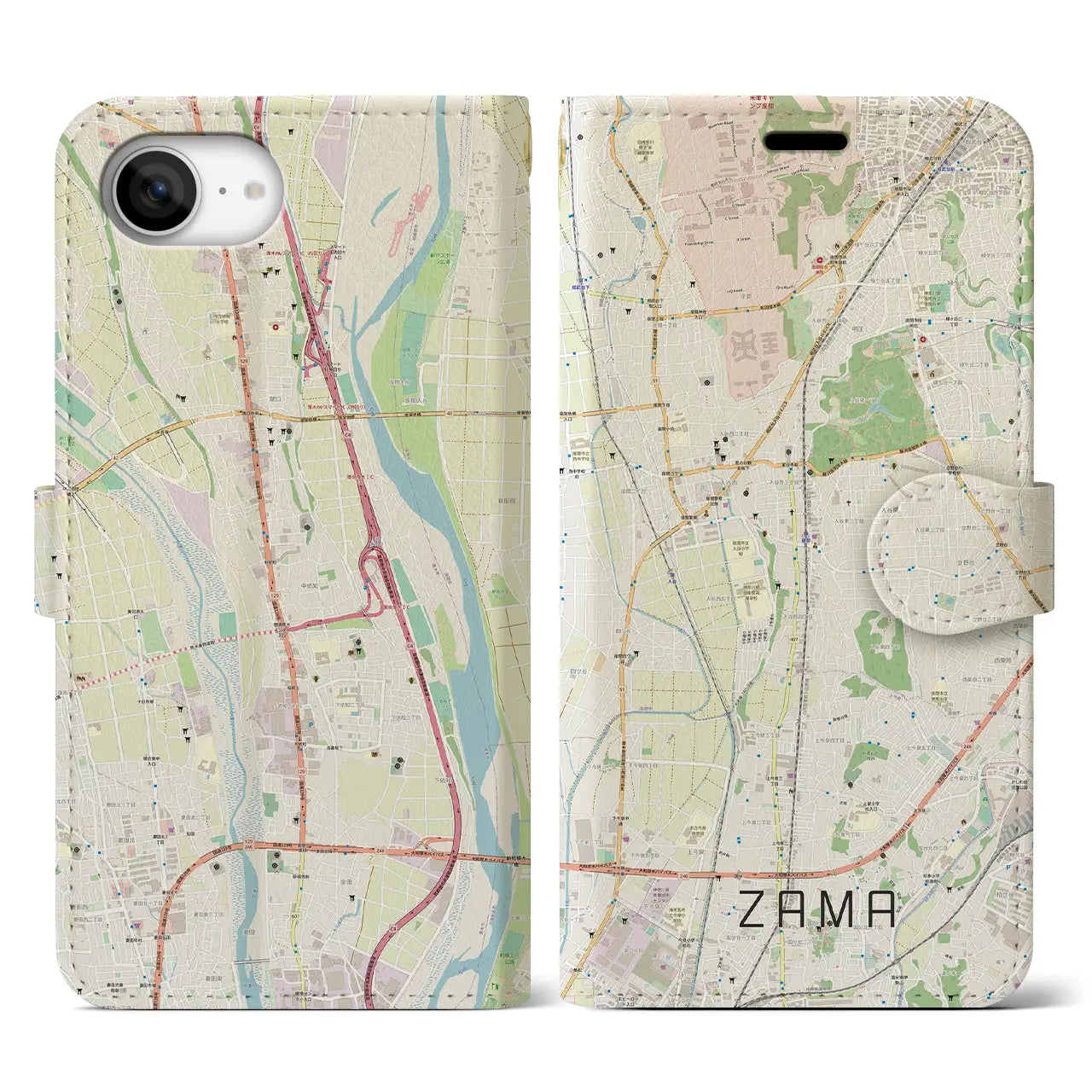 【座間（神奈川県）】地図柄iPhoneケース（手帳タイプ）