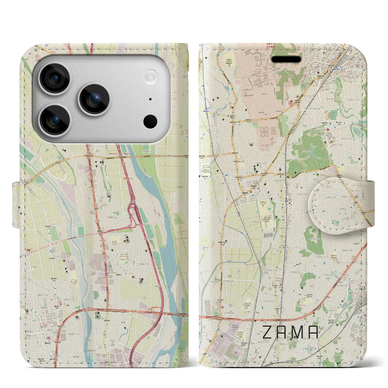 【座間（神奈川県）】地図柄iPhoneケース（手帳タイプ）