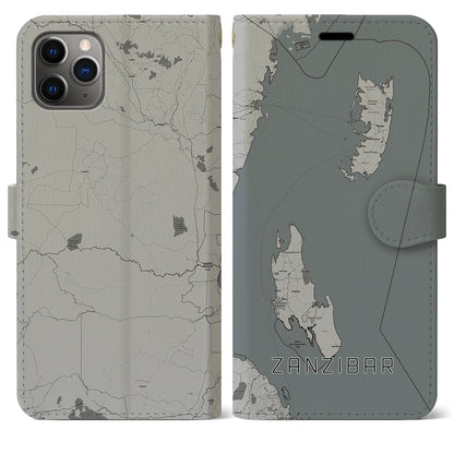 【ザンジバル（タンザニア）】地図柄iPhoneケース（手帳タイプ）モノトーン・iPhone 11 Pro Max 用