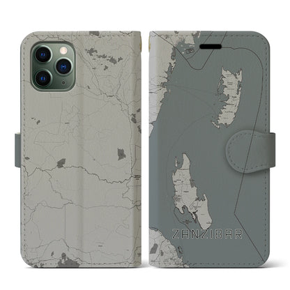 【ザンジバル（タンザニア）】地図柄iPhoneケース（手帳タイプ）モノトーン・iPhone 11 Pro 用