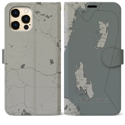 【ザンジバル（タンザニア）】地図柄iPhoneケース（手帳タイプ）モノトーン・iPhone 12 Pro Max 用