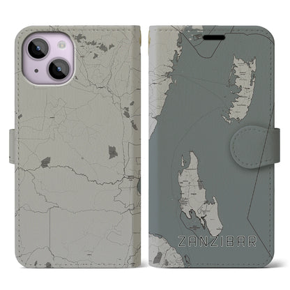 【ザンジバル（タンザニア）】地図柄iPhoneケース（手帳タイプ）モノトーン・iPhone 14 用