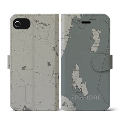【ザンジバル（タンザニア）】地図柄iPhoneケース（手帳タイプ）モノトーン・iPhone SE（第3 / 第2世代） / 8 / 7 / 6s / 6 用