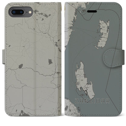 【ザンジバル（タンザニア）】地図柄iPhoneケース（手帳タイプ）モノトーン・iPhone 8Plus /7Plus / 6sPlus / 6Plus 用