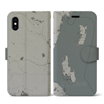 【ザンジバル（タンザニア）】地図柄iPhoneケース（手帳タイプ）モノトーン・iPhone XS / X 用