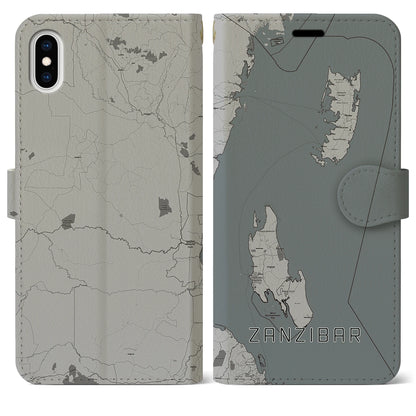【ザンジバル（タンザニア）】地図柄iPhoneケース（手帳タイプ）モノトーン・iPhone XS Max 用