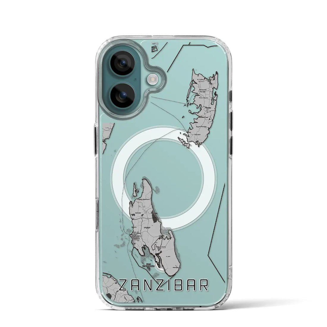 【ザンジバル(タンザニア)】地図柄iPhoneケース(MagSafeタイプ)モノトーン・iPhone 16 Pro 用