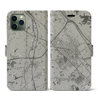 【雑餉隈（福岡県）】地図柄iPhoneケース（手帳タイプ）モノトーン・iPhone 11 Pro 用