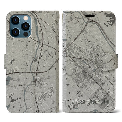 【雑餉隈（福岡県）】地図柄iPhoneケース（手帳タイプ）モノトーン・iPhone 12 / 12 Pro 用