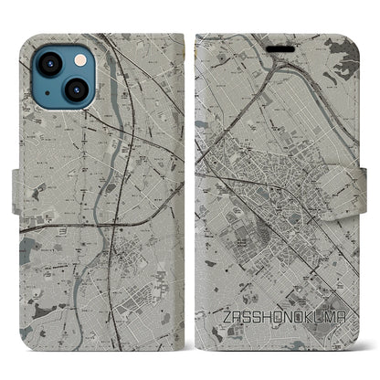 【雑餉隈（福岡県）】地図柄iPhoneケース（手帳タイプ）モノトーン・iPhone 13 用