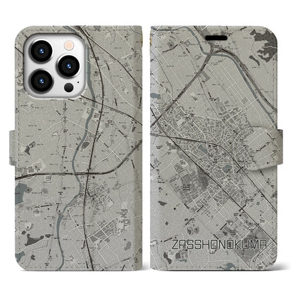 【雑餉隈（福岡県）】地図柄iPhoneケース（手帳タイプ）モノトーン・iPhone 13 Pro 用