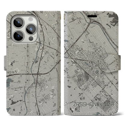 【雑餉隈（福岡県）】地図柄iPhoneケース（手帳タイプ）モノトーン・iPhone 15 Pro 用