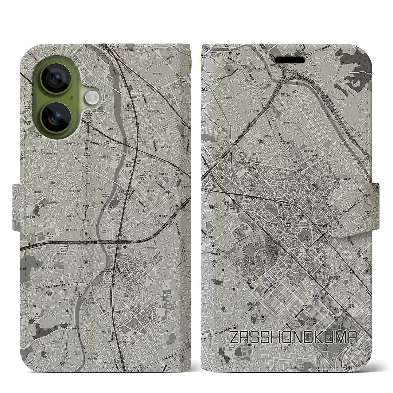 【雑餉隈（福岡県）】地図柄iPhoneケース（手帳タイプ）