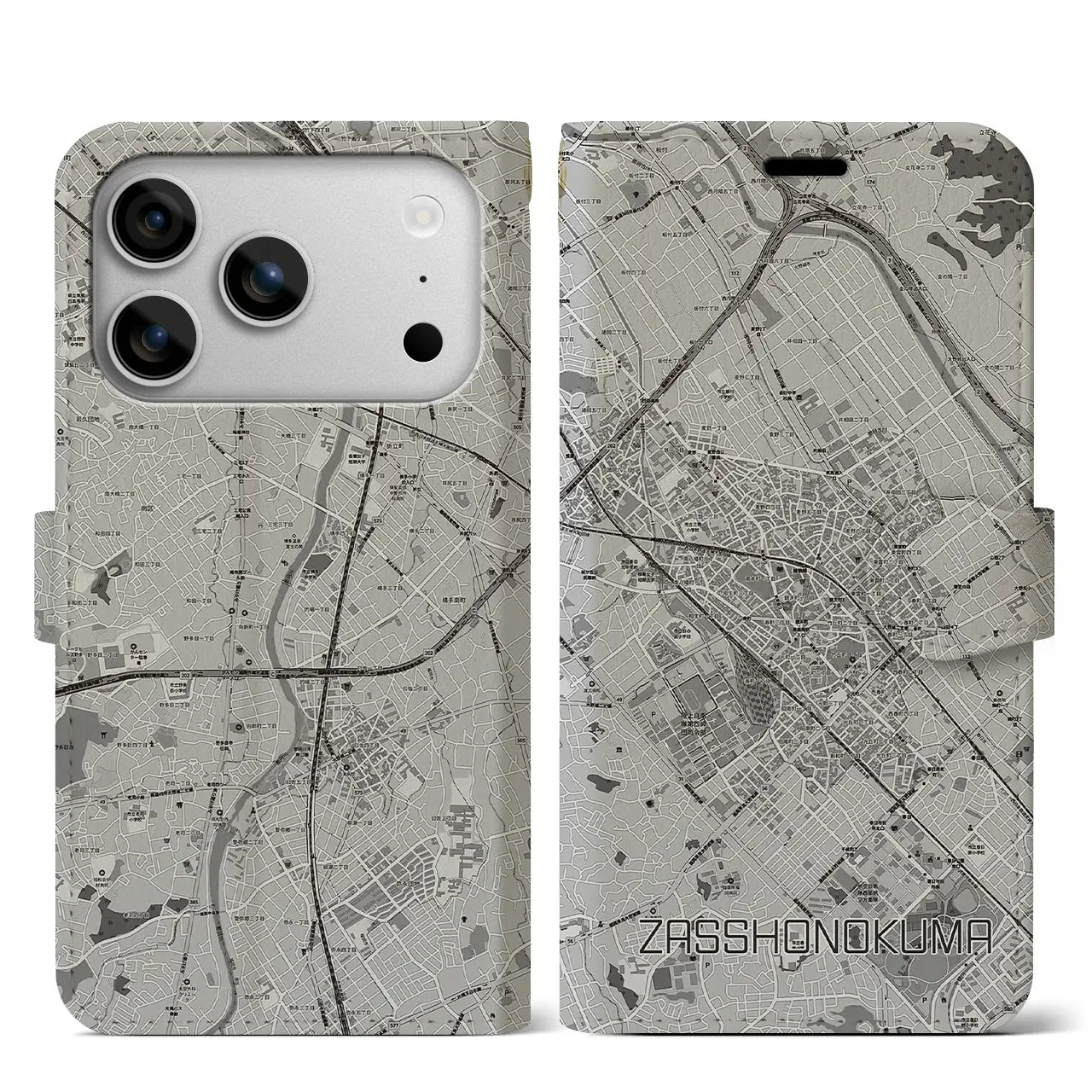 【雑餉隈（福岡県）】地図柄iPhoneケース（手帳タイプ）