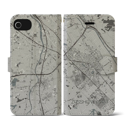 【雑餉隈（福岡県）】地図柄iPhoneケース（手帳タイプ）モノトーン・iPhone SE（第3 / 第2世代） / 8 / 7 / 6s / 6 用