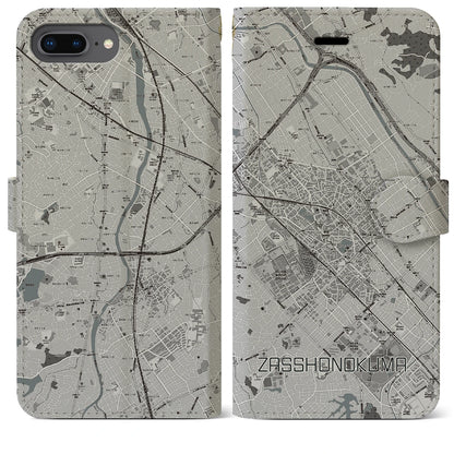 【雑餉隈（福岡県）】地図柄iPhoneケース（手帳タイプ）モノトーン・iPhone 8Plus /7Plus / 6sPlus / 6Plus 用