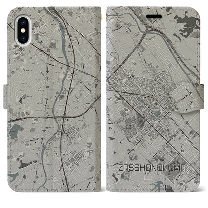 【雑餉隈（福岡県）】地図柄iPhoneケース（手帳タイプ）モノトーン・iPhone XS Max 用