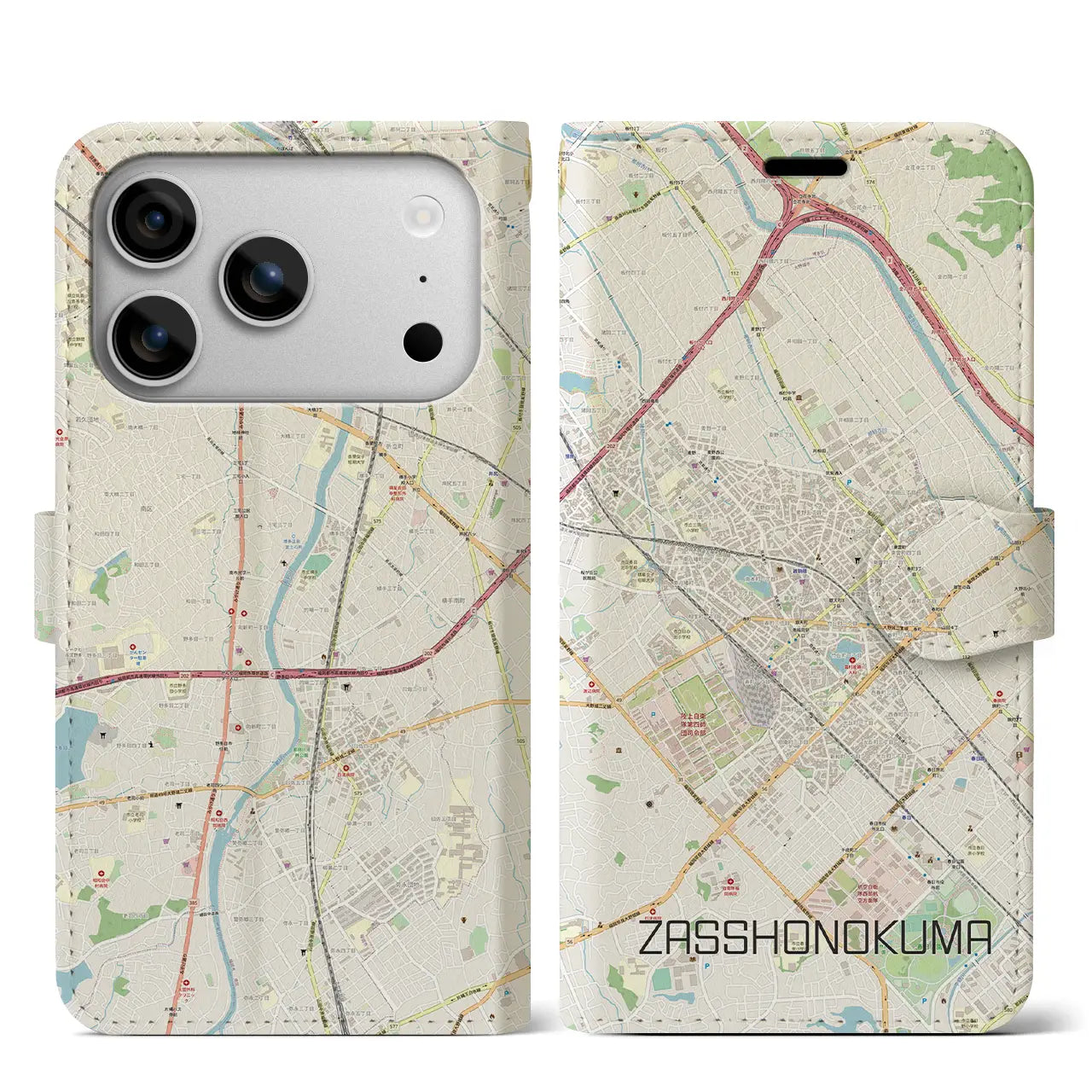 【雑餉隈（福岡県）】地図柄iPhoneケース（手帳タイプ）