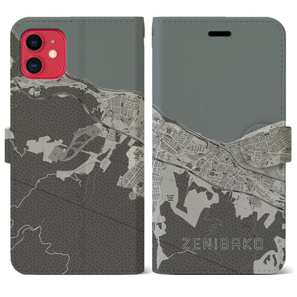 【銭函（北海道）】地図柄iPhoneケース（手帳タイプ）モノトーン・iPhone 11 用