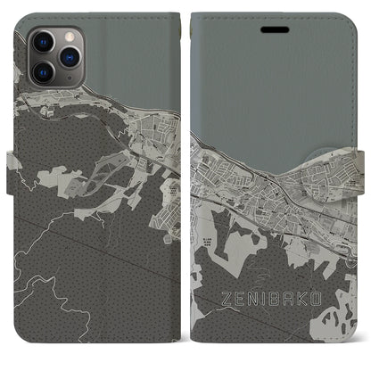 【銭函（北海道）】地図柄iPhoneケース（手帳タイプ）モノトーン・iPhone 11 Pro Max 用