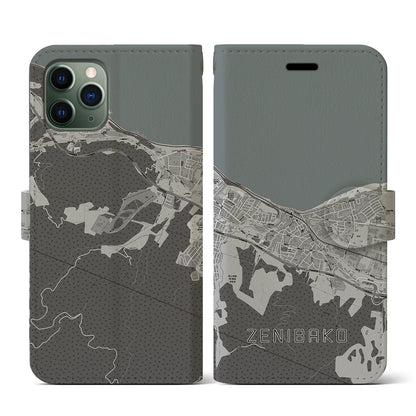 【銭函（北海道）】地図柄iPhoneケース（手帳タイプ）モノトーン・iPhone 11 Pro 用