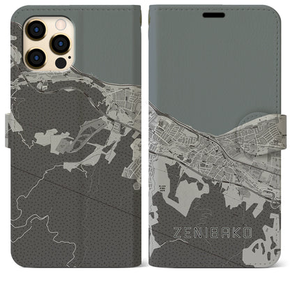 【銭函（北海道）】地図柄iPhoneケース（手帳タイプ）モノトーン・iPhone 12 Pro Max 用