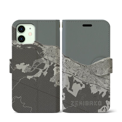 【銭函（北海道）】地図柄iPhoneケース（手帳タイプ）モノトーン・iPhone 12 mini 用