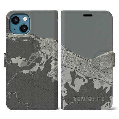 【銭函（北海道）】地図柄iPhoneケース（手帳タイプ）モノトーン・iPhone 13 用