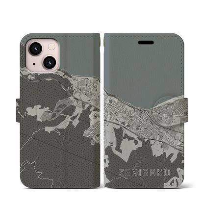 【銭函（北海道）】地図柄iPhoneケース（手帳タイプ）モノトーン・iPhone 13 mini 用