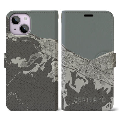 【銭函（北海道）】地図柄iPhoneケース（手帳タイプ）モノトーン・iPhone 14 用