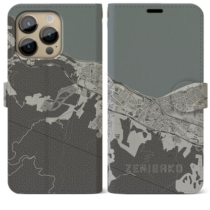 【銭函（北海道）】地図柄iPhoneケース（手帳タイプ）モノトーン・iPhone 14 Pro Max 用