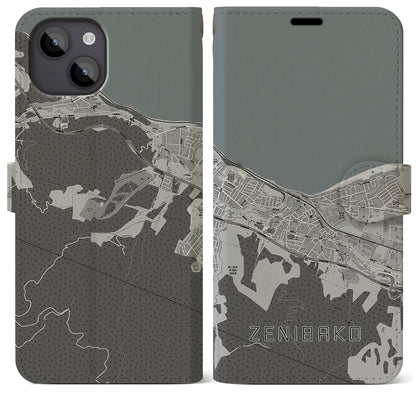 【銭函（北海道）】地図柄iPhoneケース（手帳タイプ）モノトーン・iPhone 14 Plus 用