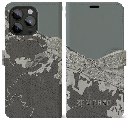【銭函（北海道）】地図柄iPhoneケース（手帳タイプ）モノトーン・iPhone 15 Pro Max 用