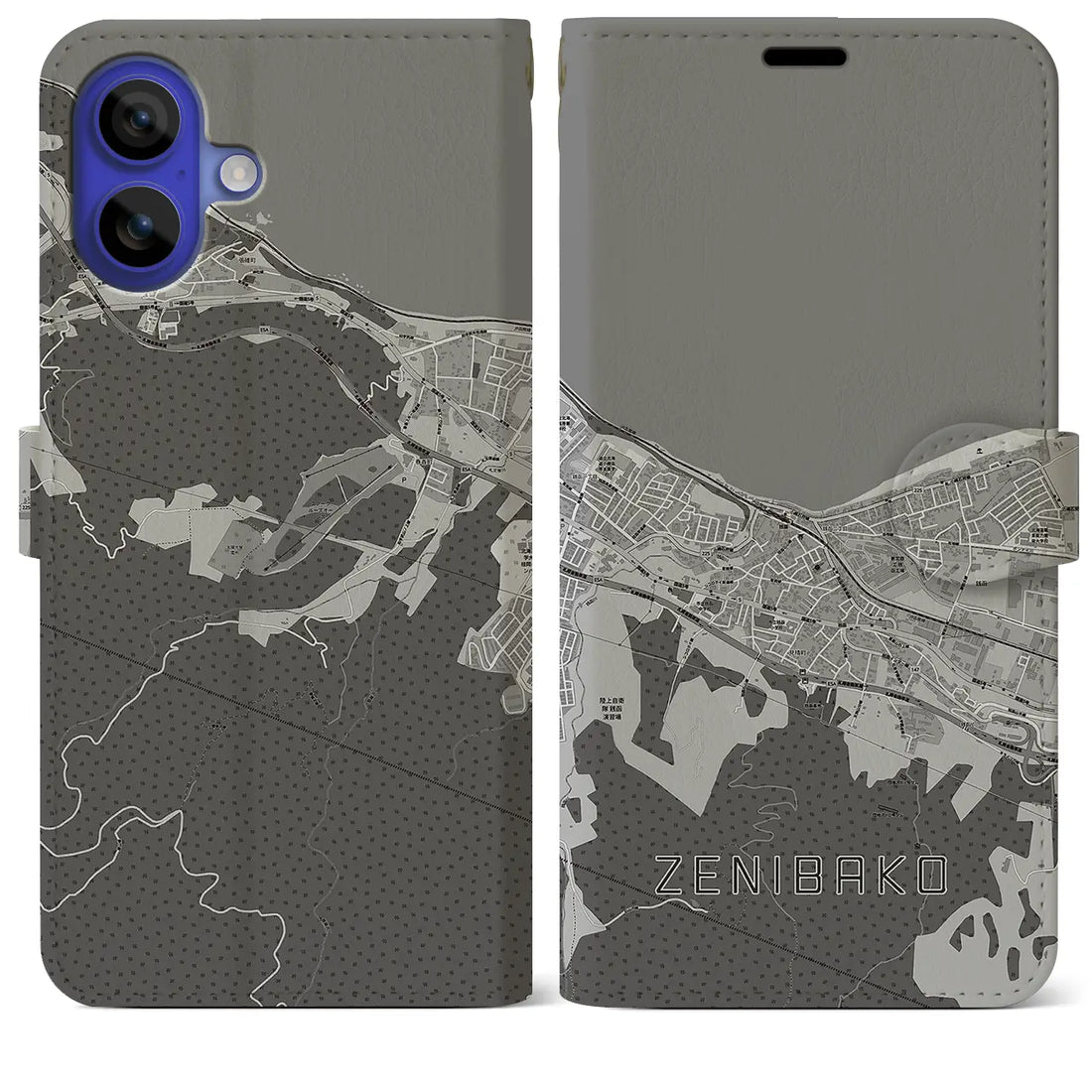 【銭函(北海道)】地図柄iPhoneケース(手帳タイプ)モノトーン・iPhone 16 Pro Max 用