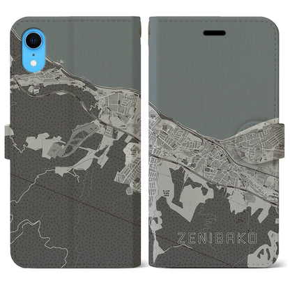 【銭函（北海道）】地図柄iPhoneケース（手帳タイプ）モノトーン・iPhone XR 用