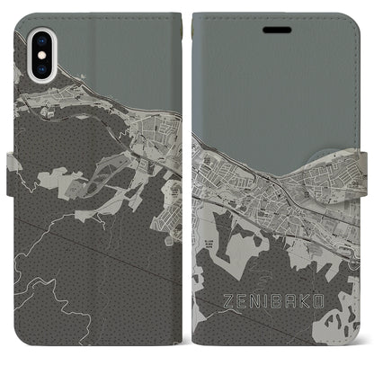 【銭函（北海道）】地図柄iPhoneケース（手帳タイプ）モノトーン・iPhone XS Max 用